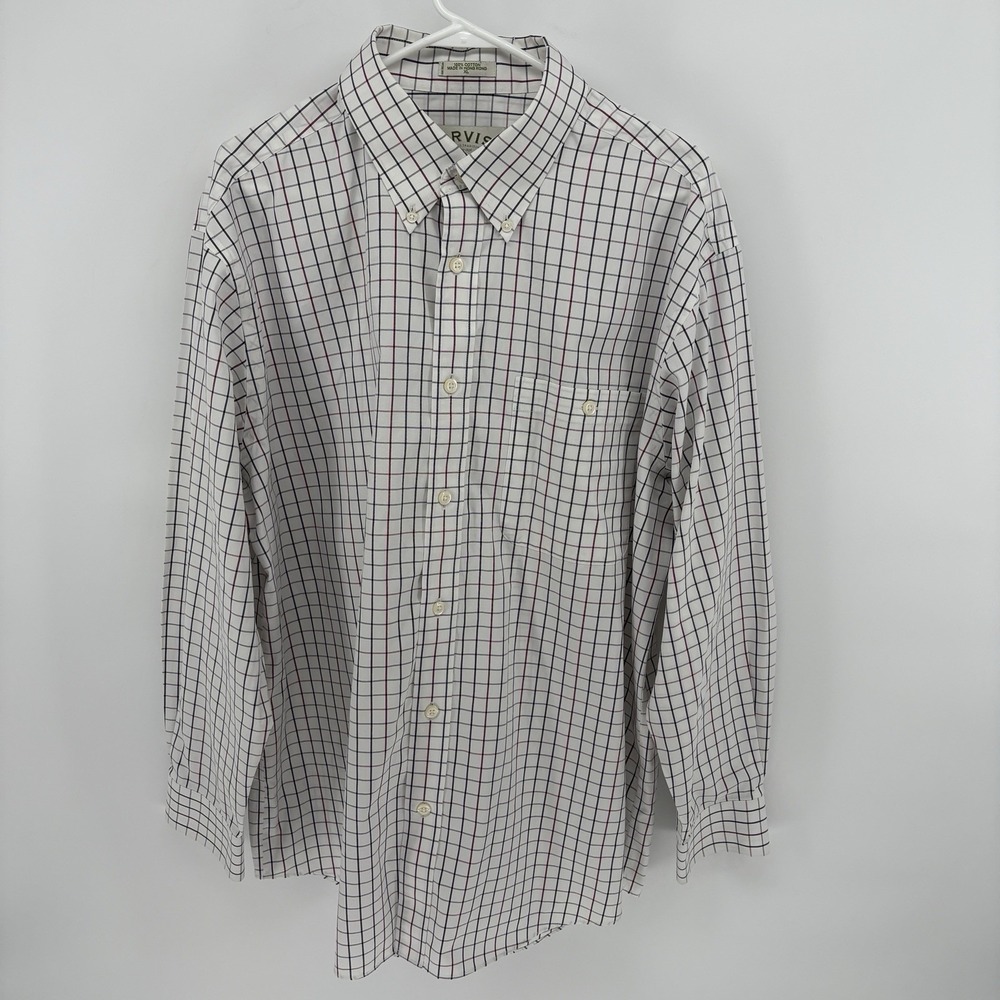 Vintage Orvis Button Down Check Shirt Mens XL White Cotton Casual Business